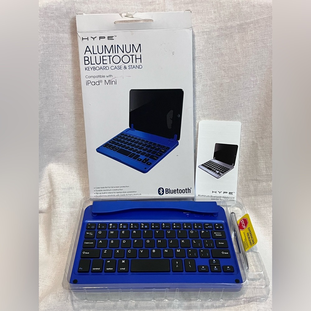 HYPE Blue Aluminum Bluetooth Keyboard Case and Stand Compatible with iPad Mini.